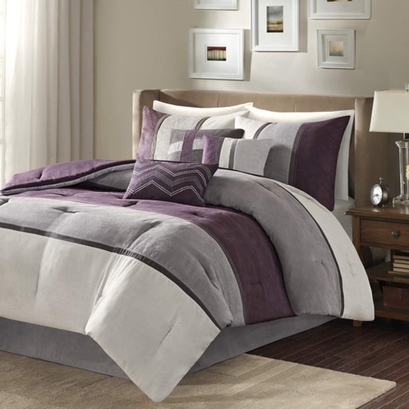 Madison Park Palisades 7 Piece Faux Suede Comforter Set in Purple queen - Picture 9 of 16